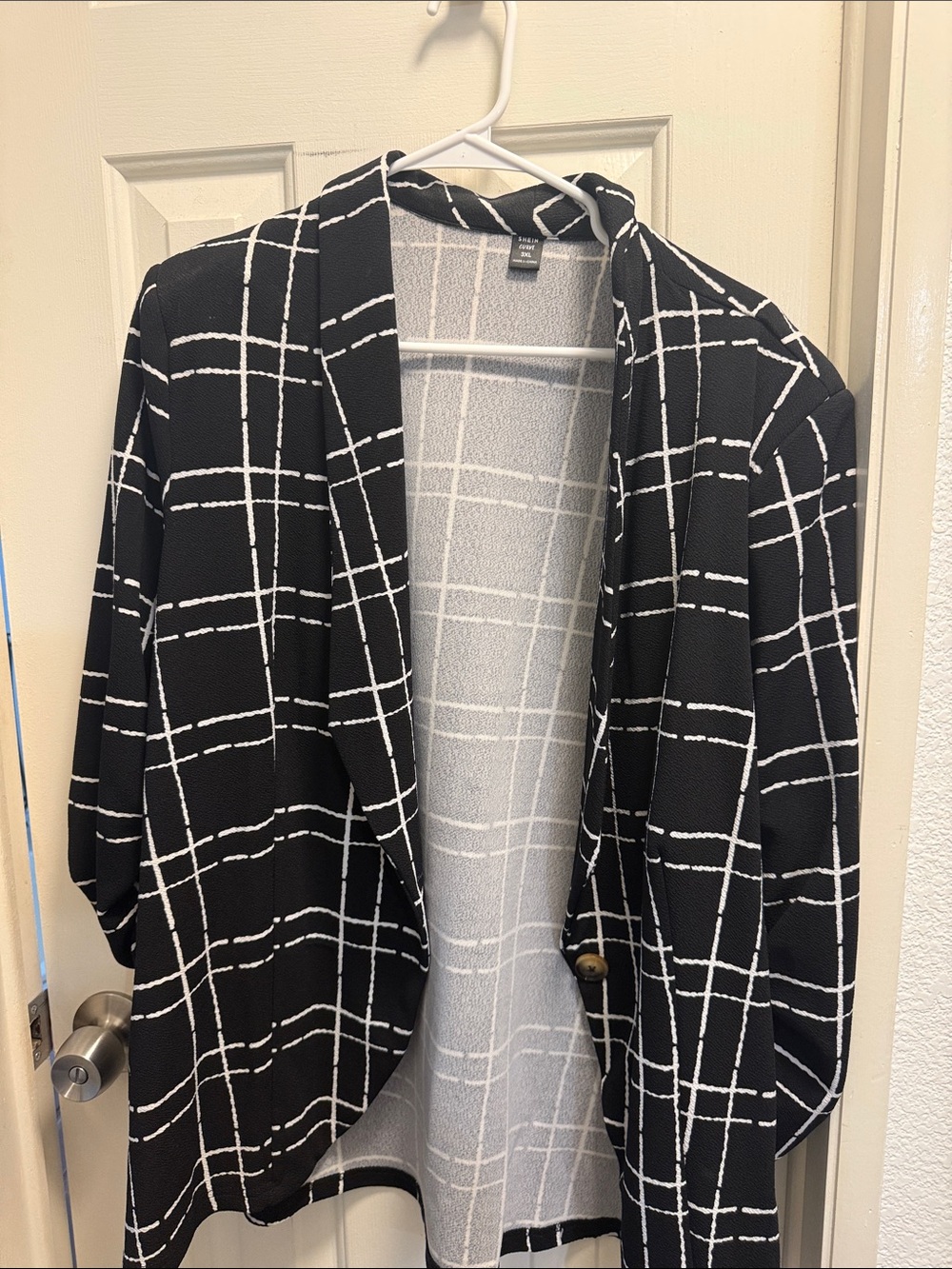 SHEIN Black Windowpane Open-Front Blazer
